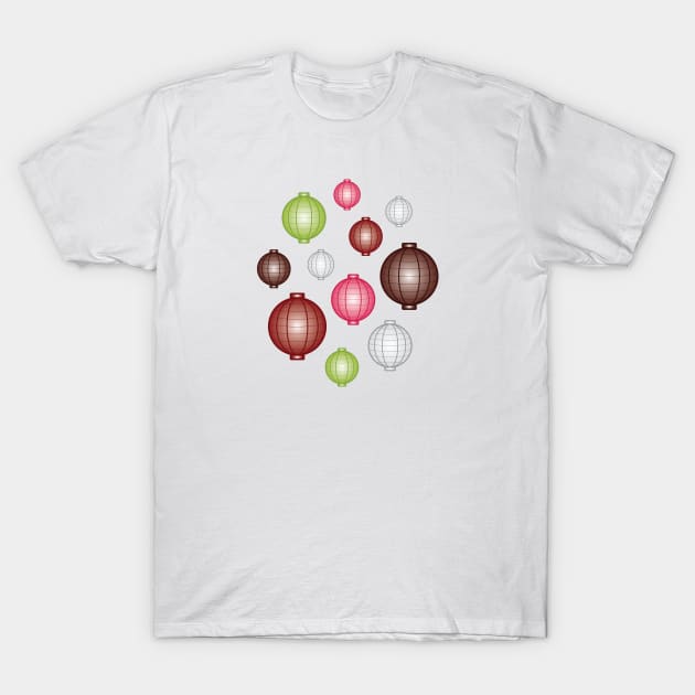 Lanterns | Mid Autumn Festival | Maroon Pink Green | White T-Shirt by Wintre2